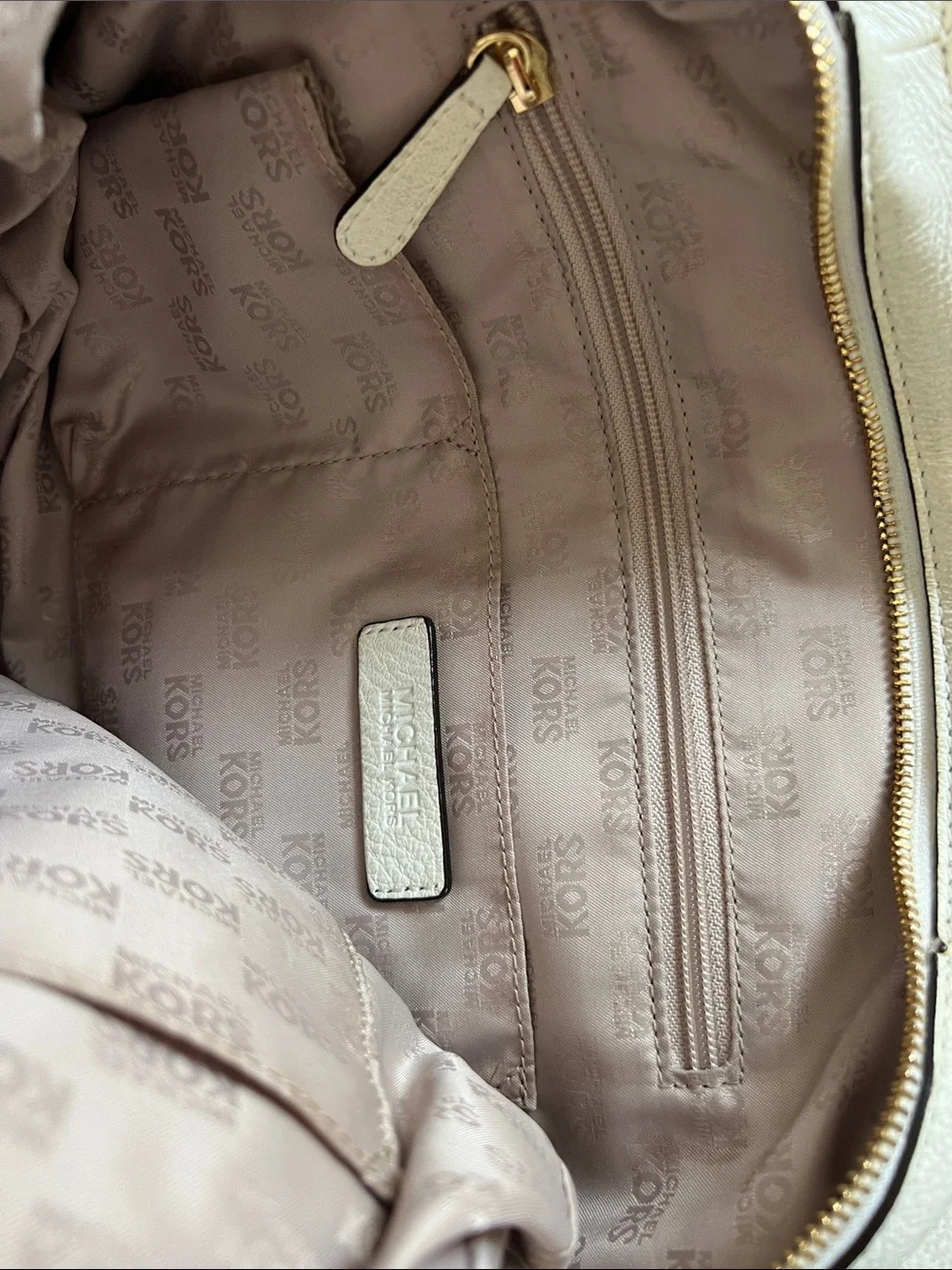 Michael Kors Ivory Pebbled Leather Shoulder Hobo with Gold MK Logo